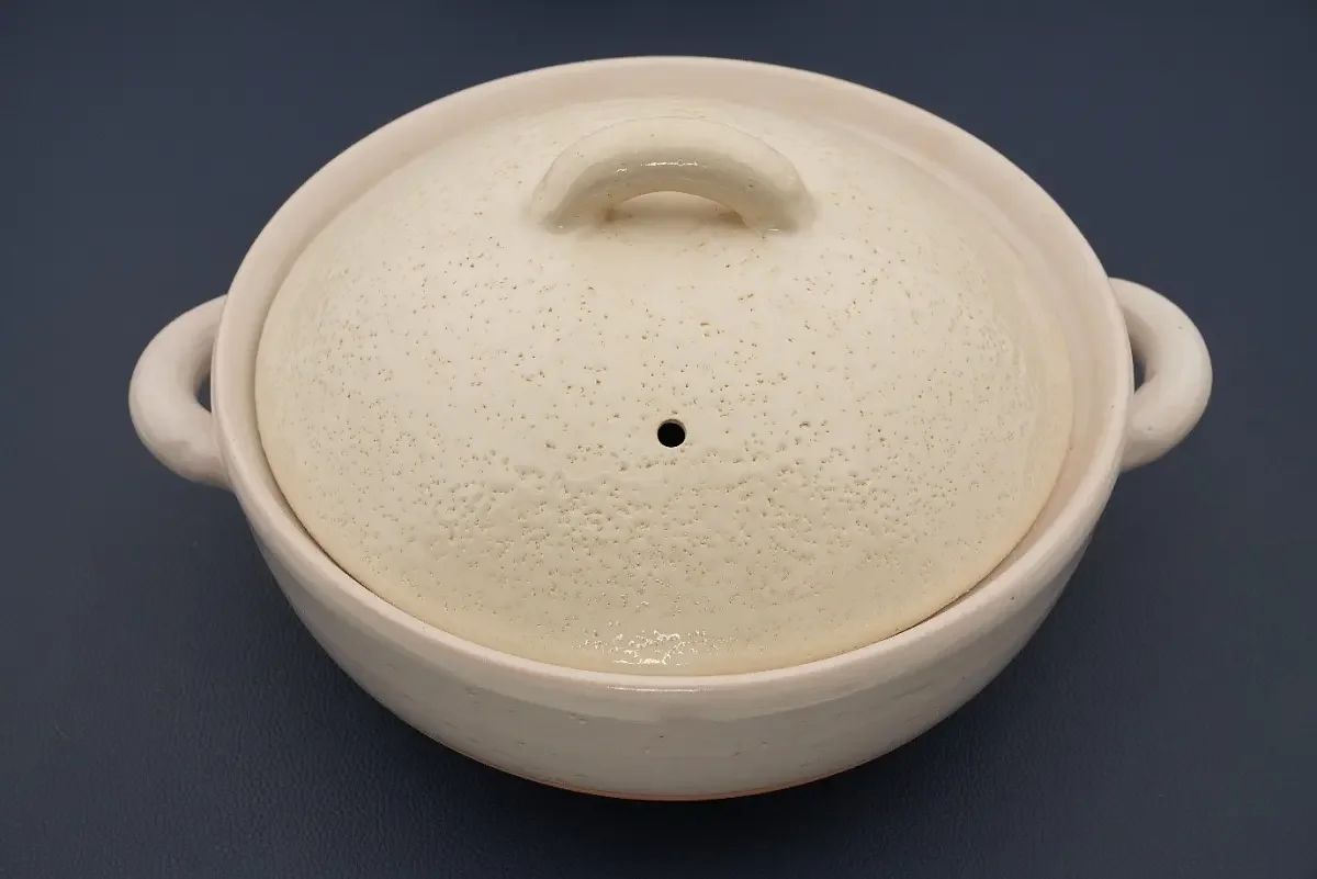 【炊具】日本万古烧白色气泡复古土锅8号（圈口25cm）