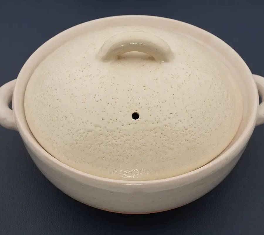 【炊具】日本万古烧白色气泡复古土锅8号(圈口25cm)